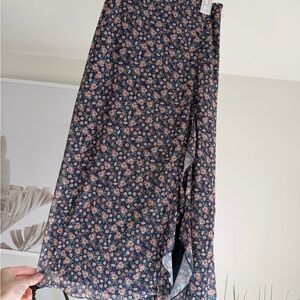 Asymmetrical Floral Skirt in Navy